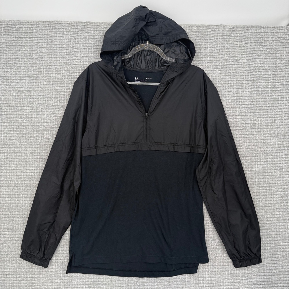 Under Armour Pullover Windbreaker Hoodie Fitted Jacket Black Mens Size M
